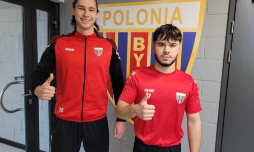 Zawodnicy zespołu Juniora Starszego A1 na treningu pierwszej drużyny Polonii Bytom